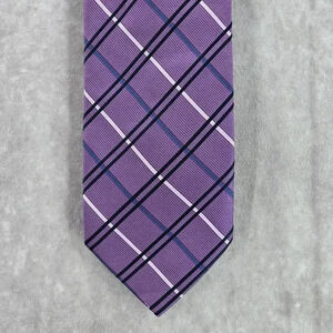 Stafford Essentials Purple Plaid Tartan 100% Polyester Men's‎ Neck Tie NWOT